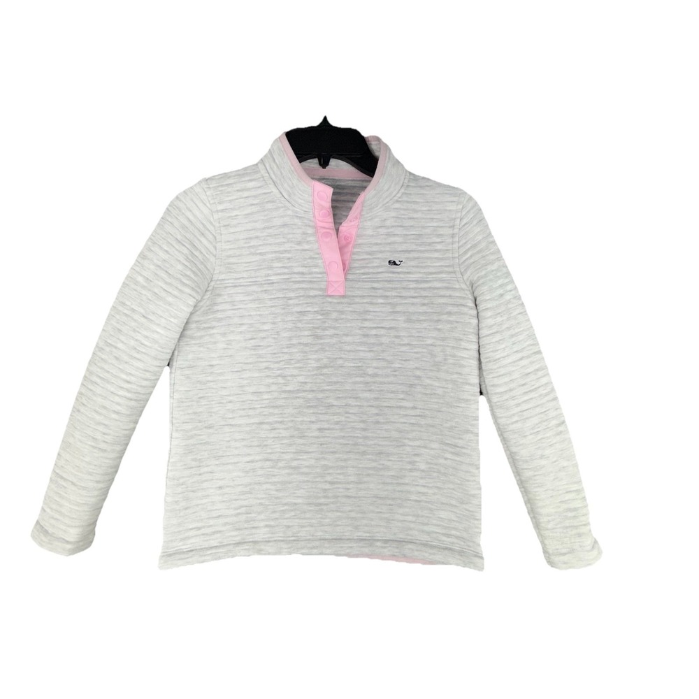 Vineyard Vines Sweater Girl Channel Quilted Snap Pullover Preppy Gray Medium
